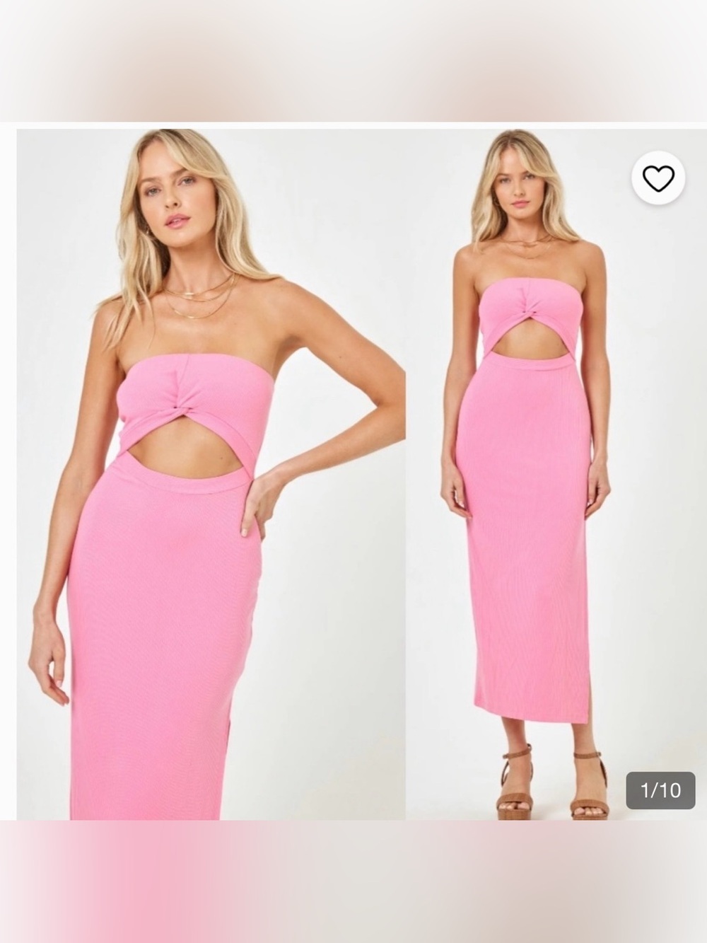 L space  Kierra Strapless Midi Dress with Cut Out in Guava